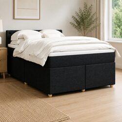 Double Box Spring Bed with Pocket Sprung Mattress in Black