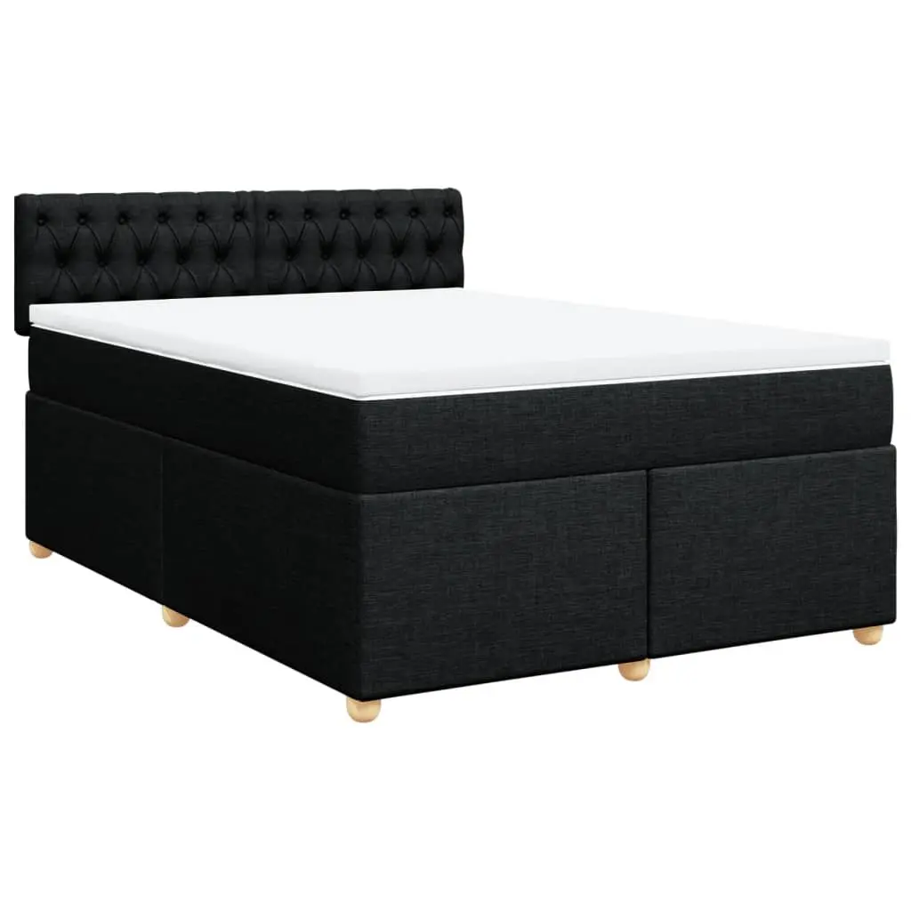 Double Box Spring Bed with Pocket Sprung Mattress Adjustable LED Lights Black Fabric