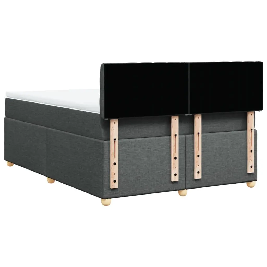 Queen Size Box Spring Bed with Mattress Dark Grey Fabric LED Lights Bedroom