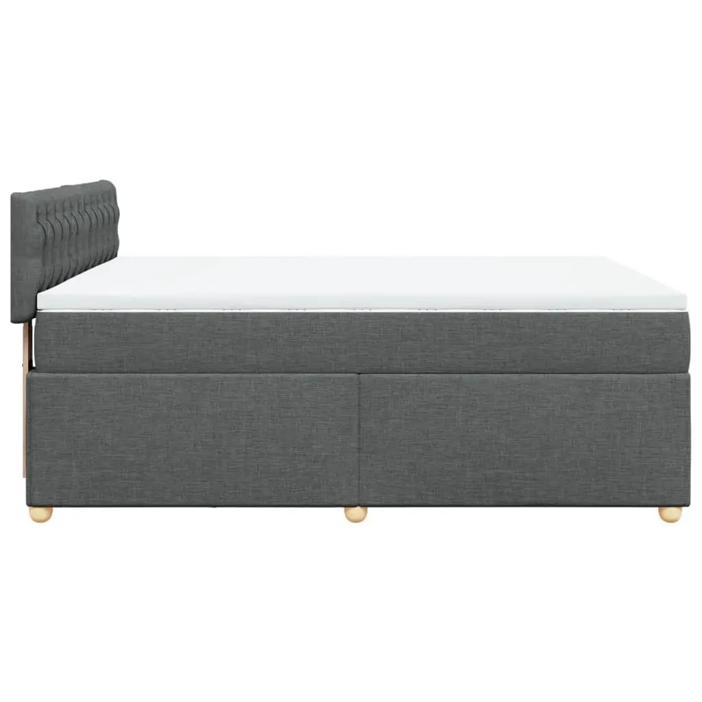 Queen Size Box Spring Bed with Mattress Dark Grey Fabric LED Lights Bedroom