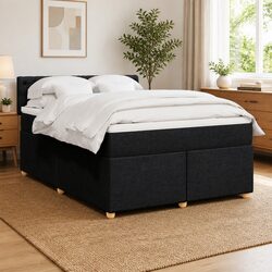Queen Box Spring Bed with Pocket Spring Mattress in Black Fabric