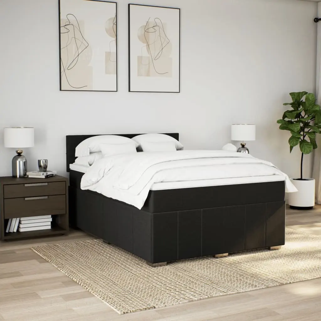 Box Spring Bed with Pocket Mattress and Adjustable LED Lights Black Fabric
