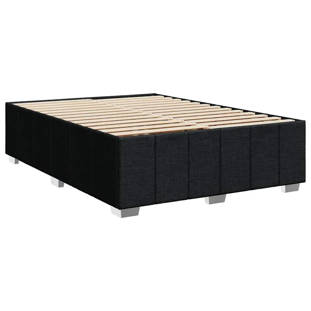 Box Spring Bed with Pocket Mattress and Adjustable LED Lights Black Fabric
