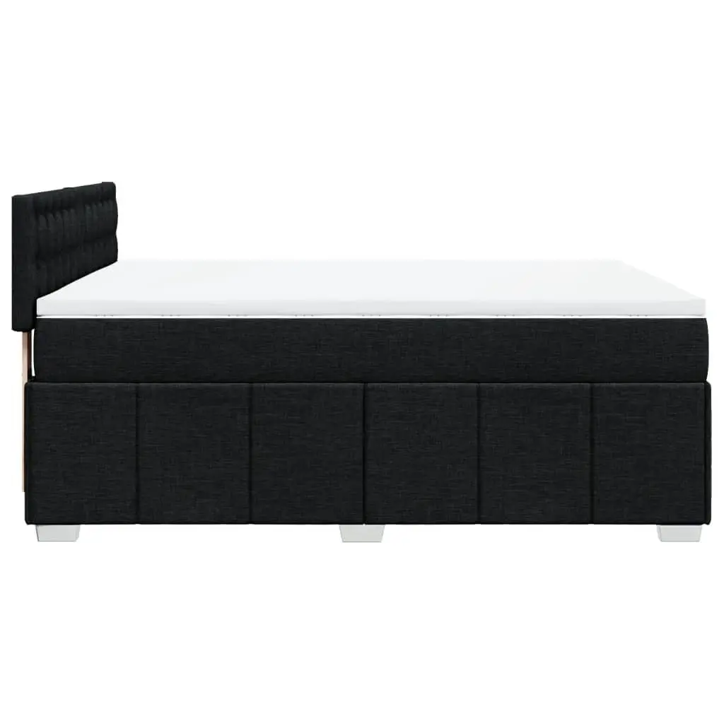 Box Spring Bed with Pocket Mattress and LED Lights Black Fabric