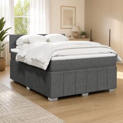 Grey Fabric Queen Box Spring Bed with Pocket Spring Mattress