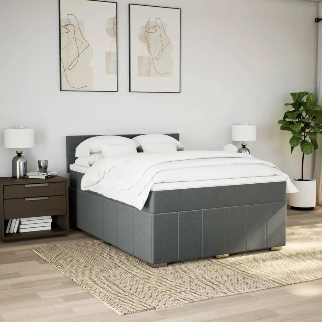 Queen Box Spring Bed with Pocket Spring Mattress Adjustable LED Lights Grey Fabric