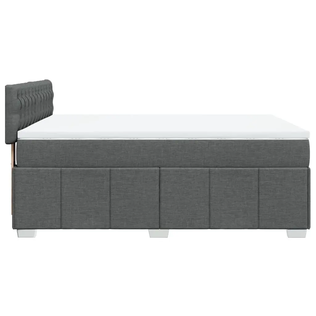 Queen Box Spring Bed with Mattress and Topper Comfort Dark Grey Fabric