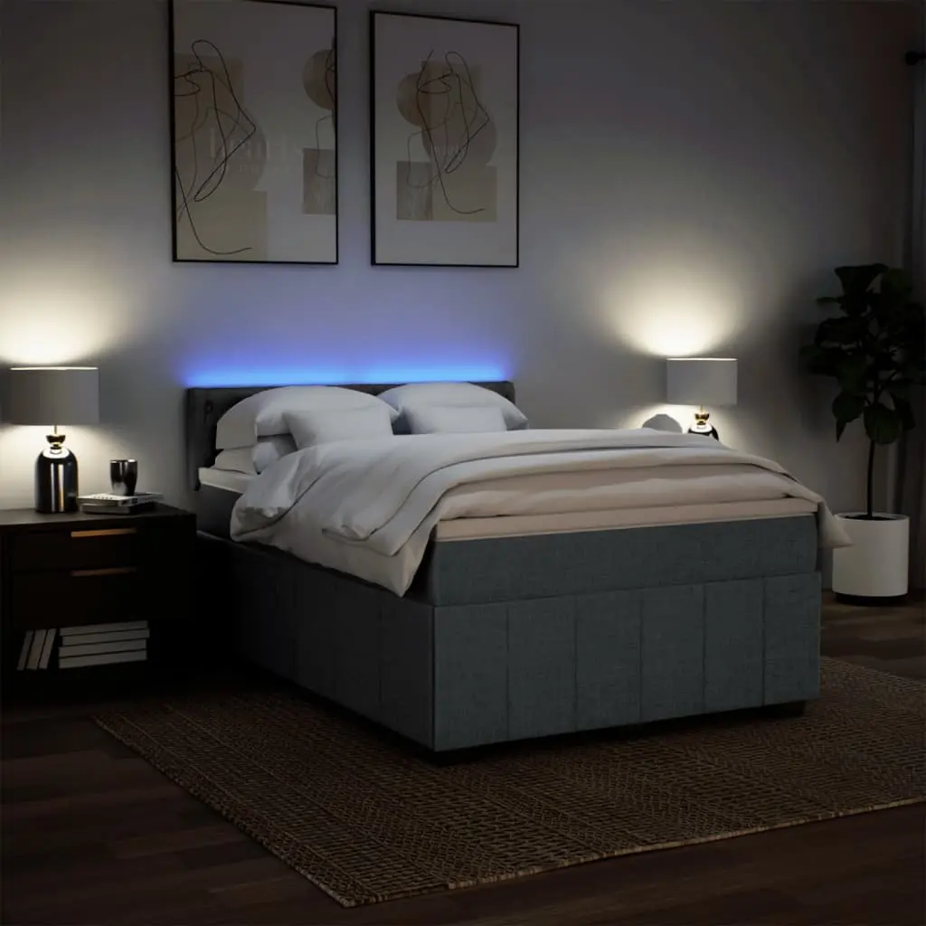 Queen Box Spring Bed with Mattress and Topper Comfort Dark Grey Fabric