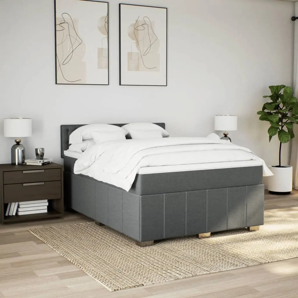 Queen Box Spring Bed with Pocket Spring Mattress Adjustable LED Lights Grey Fabric