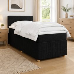 King Single Box Spring Bed in Black Fabric with LED Lighting
