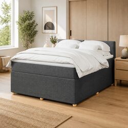 Double Box Spring Bed with Pocket Spring Mattress, LED Light