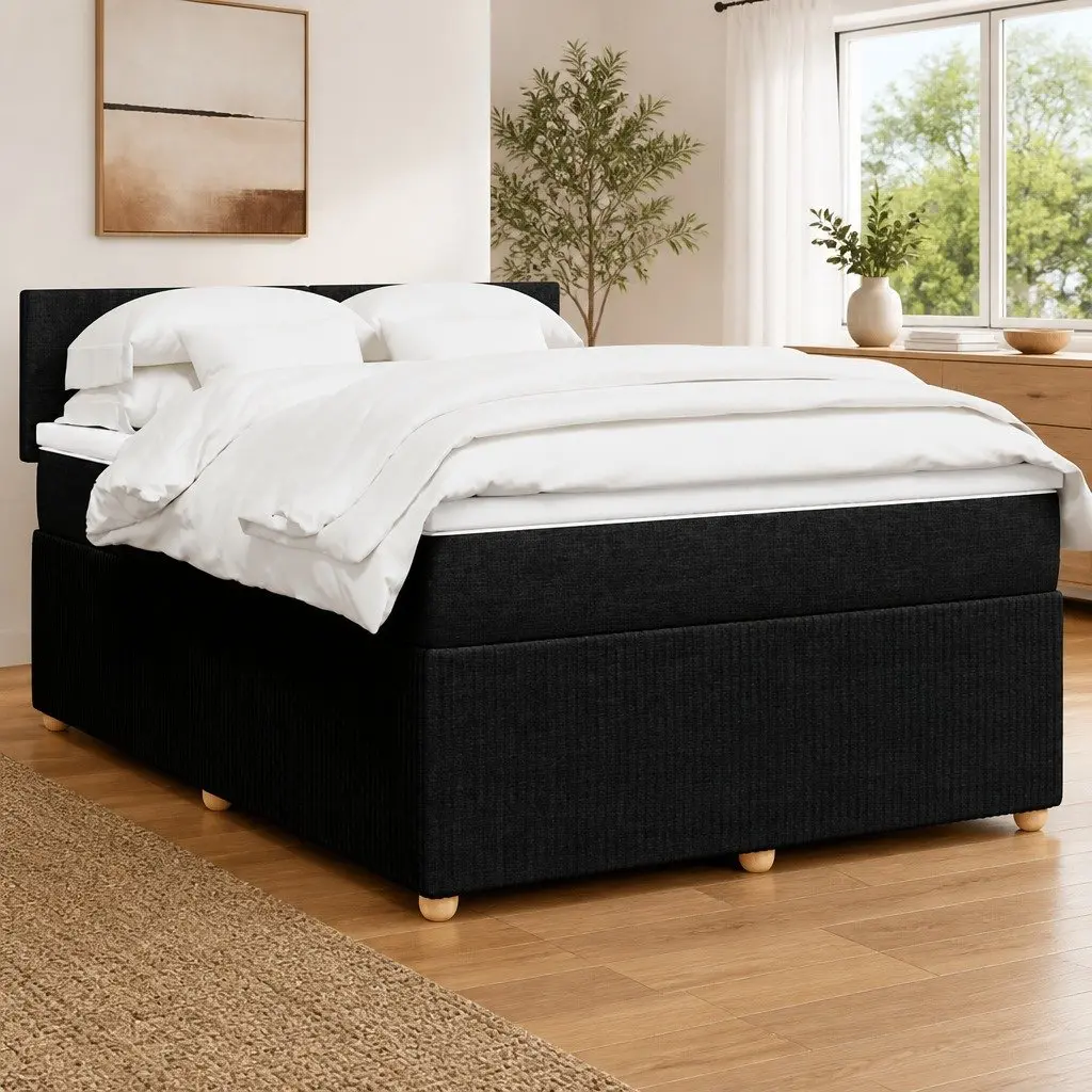 Double Box Spring Bed with Mattress Comfort Black Fabric Double Size