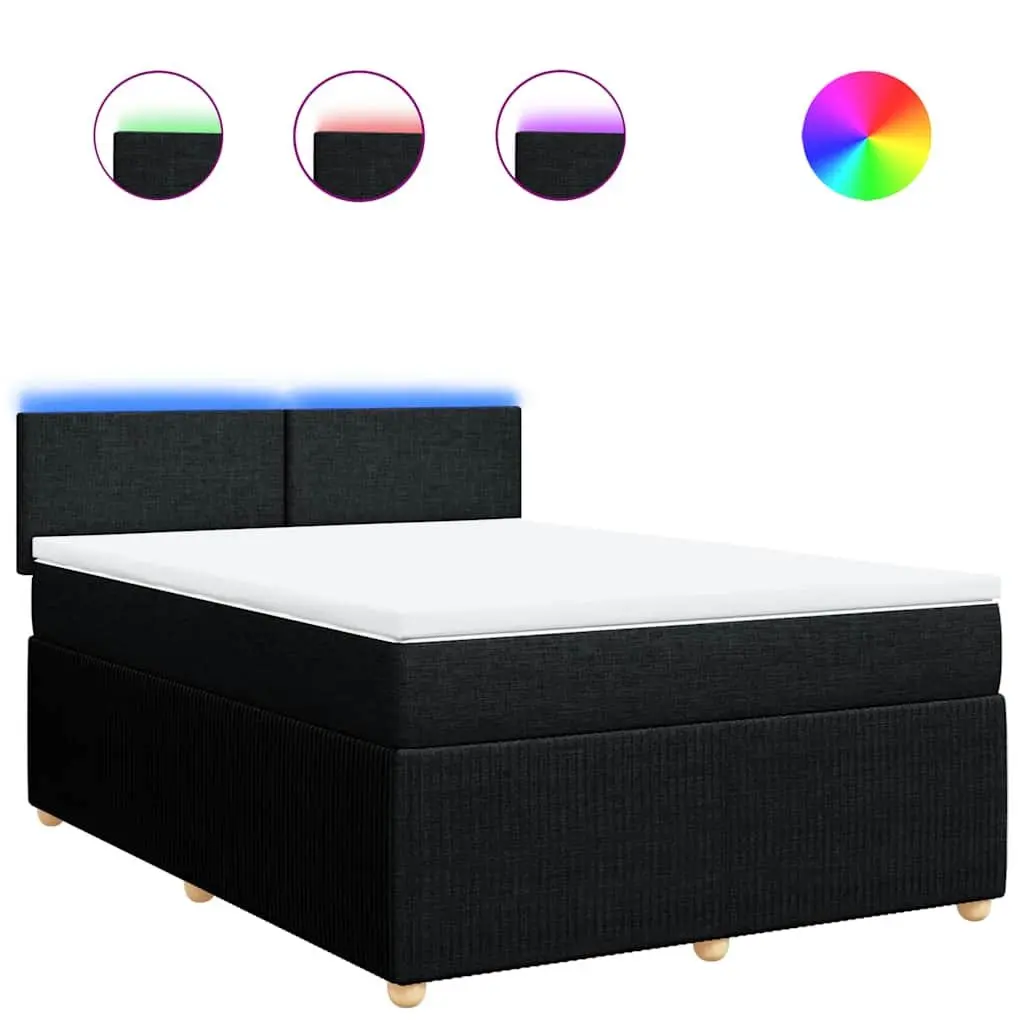 Double Box Spring Bed with Mattress Comfort Black Fabric Double Size
