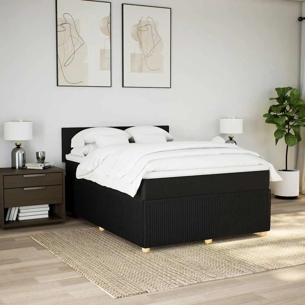 Double Box Spring Bed with Mattress Comfort Black Fabric Double Size