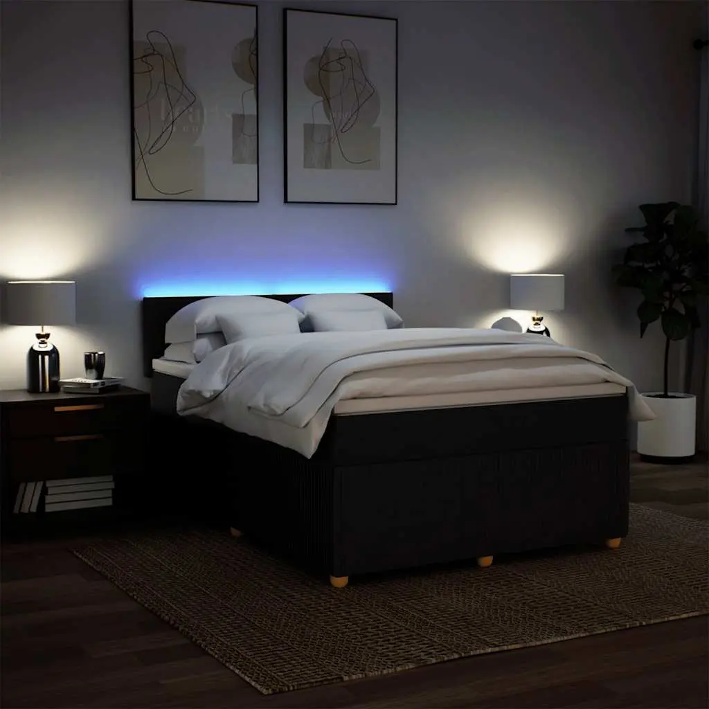 Double Box Spring Bed with Mattress Comfort Black Fabric Double Size