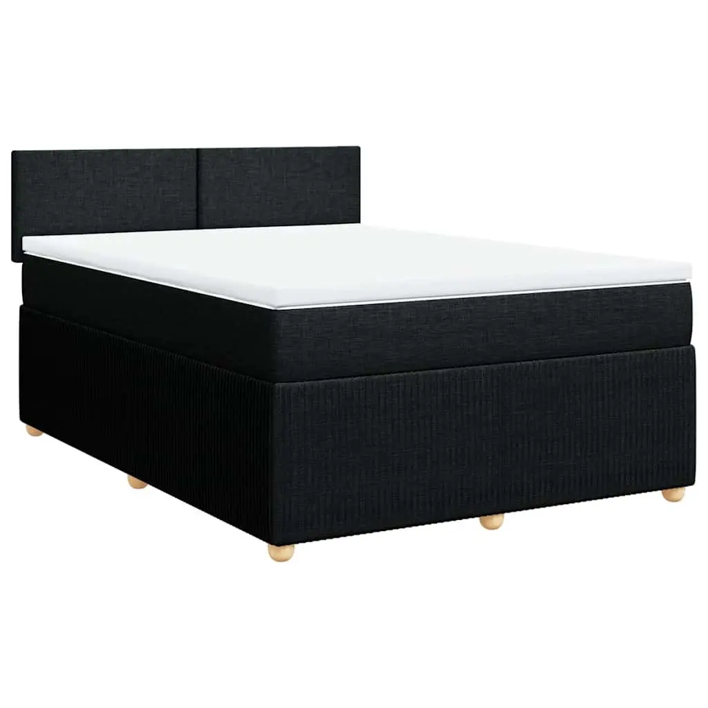 Double Box Spring Bed with Mattress Comfort Black Fabric Double Size