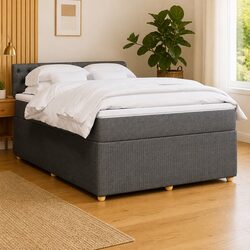 Light Grey Double Box Spring Bed with Pocket Spring Mattress