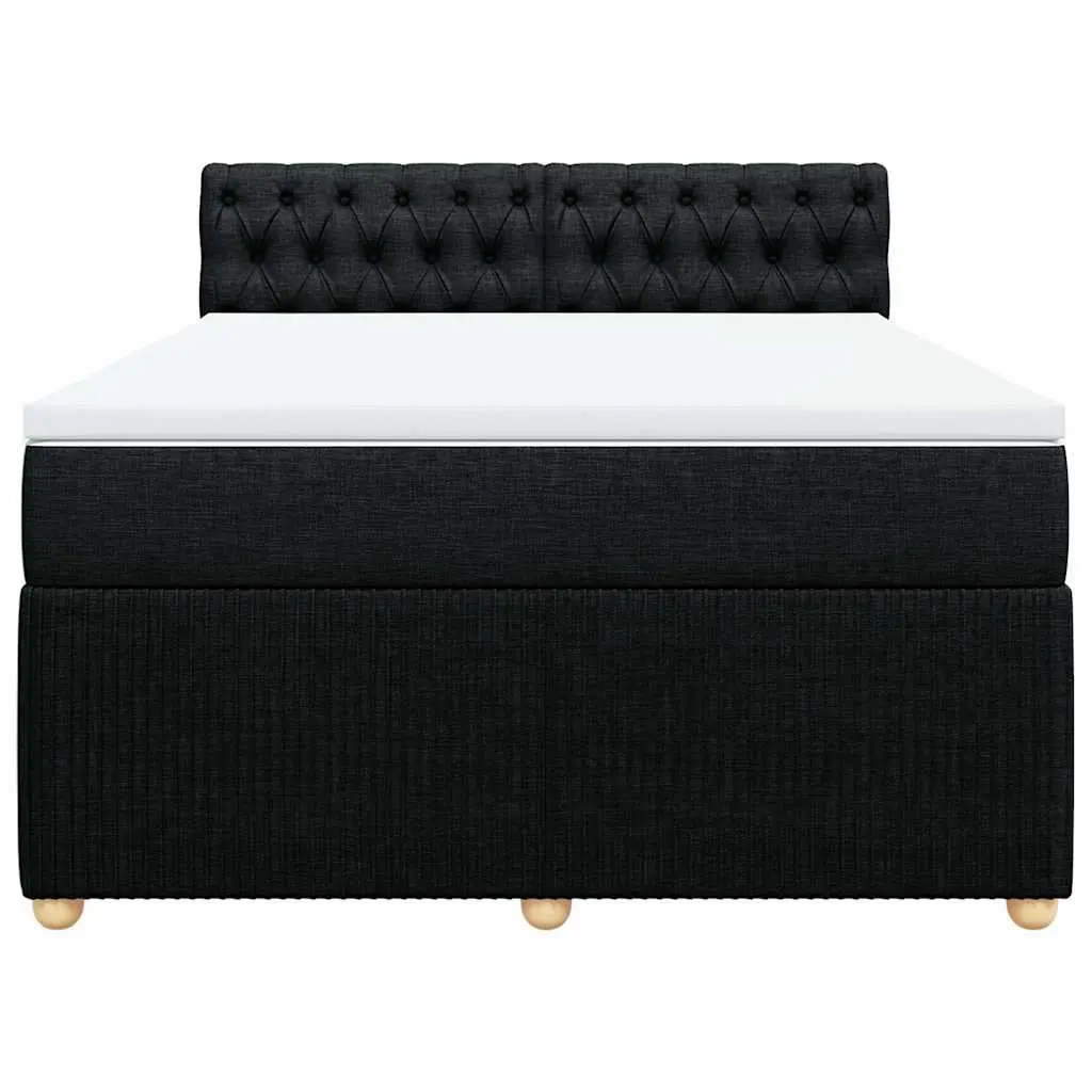 Double Box Spring Bed with Pocket Spring Mattress Adjustable LED Lights Double Black Fabric Frame