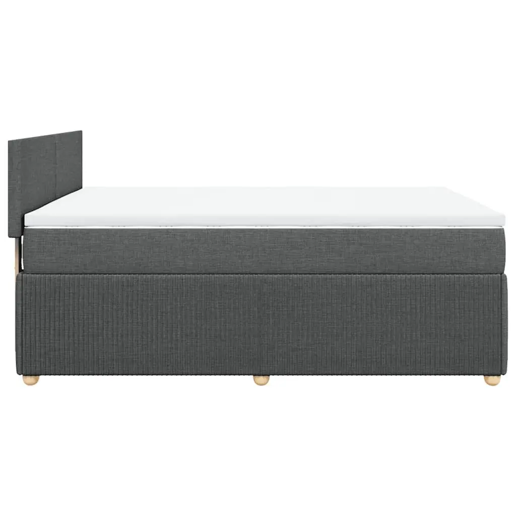 Queen Bed Frame with Pocket Spring Mattress and LED Lights Dark Grey Fabric Upholstery