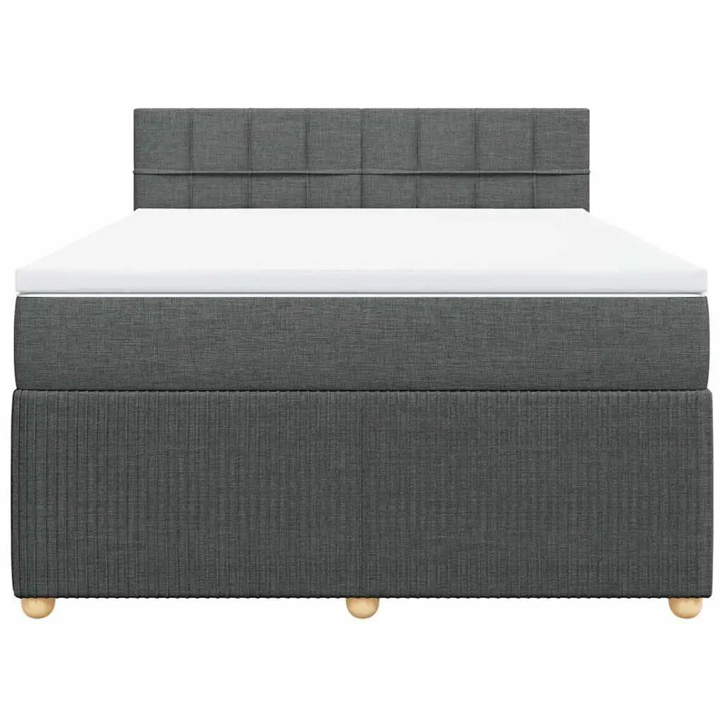 Queen Box Spring Bed with Pocket Spring Mattress LED Lights Grey Fabric