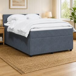 Double Box Spring Bed with Pocket Spring Mattress in Grey