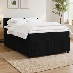 Box Spring Bed in Grey Velvet with Adjustable LED Lighting
