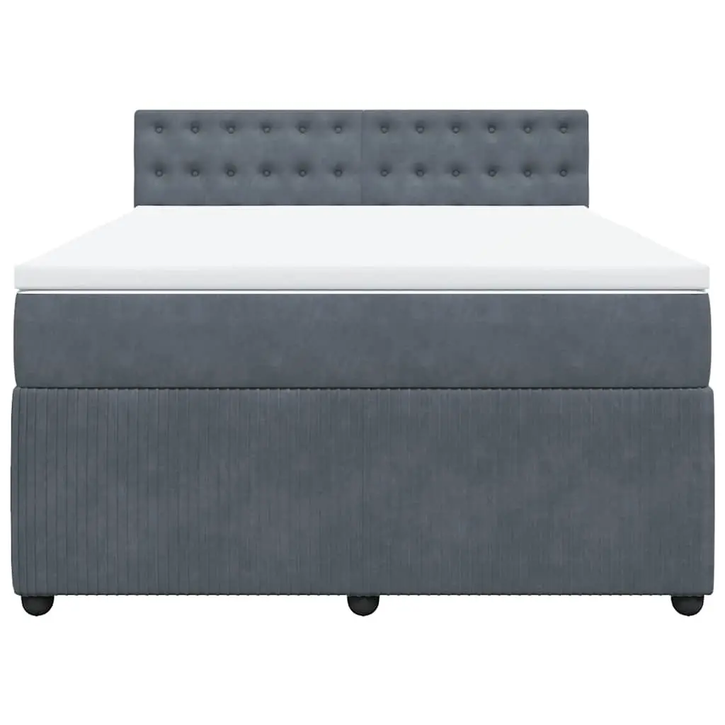 Queen Box Spring Bed with Pocket Spring Mattress Velvet Grey with LED Lights