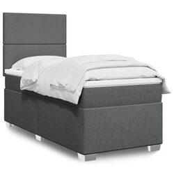 King Single Box Spring Bed with Pocket Mattress Dark Grey Fabric Adjustable