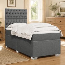 King Single Box Spring Bed with Pocket Spring Mattress and Grey Fabric
