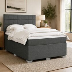 Double Box Spring Bed with Pocket Spring Mattress in Grey