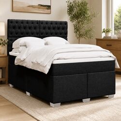 Double Box Spring Bed with Pocket Spring Mattress, Black