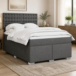 Double Box Spring Bed with Pocket Spring Mattress in Grey