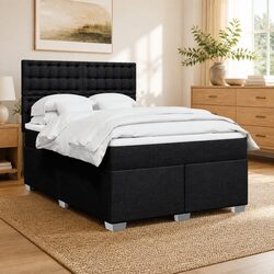 Double Box Spring Bed with Pocket Spring Mattress in Black