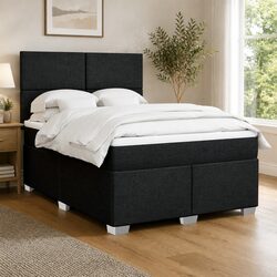 Queen Box Spring Bed with Height-Adjustable Headboard and Mattress