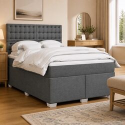 Queen Box Spring Bed with Pocket Spring Mattress and Headboard