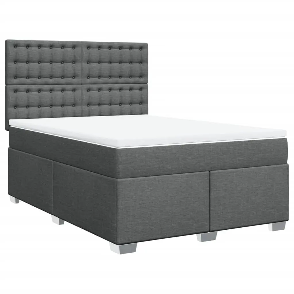 Queen Size Box Spring Bed with Adjustable Headboard Grey Fabric Pocket Spring Mattress