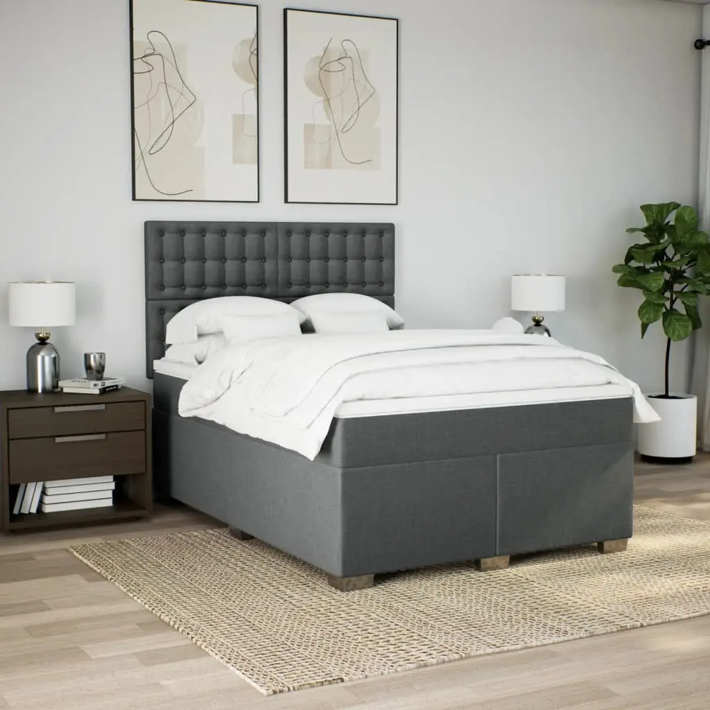 Queen Size Box Spring Bed with Adjustable Headboard Grey Fabric Pocket Spring Mattress