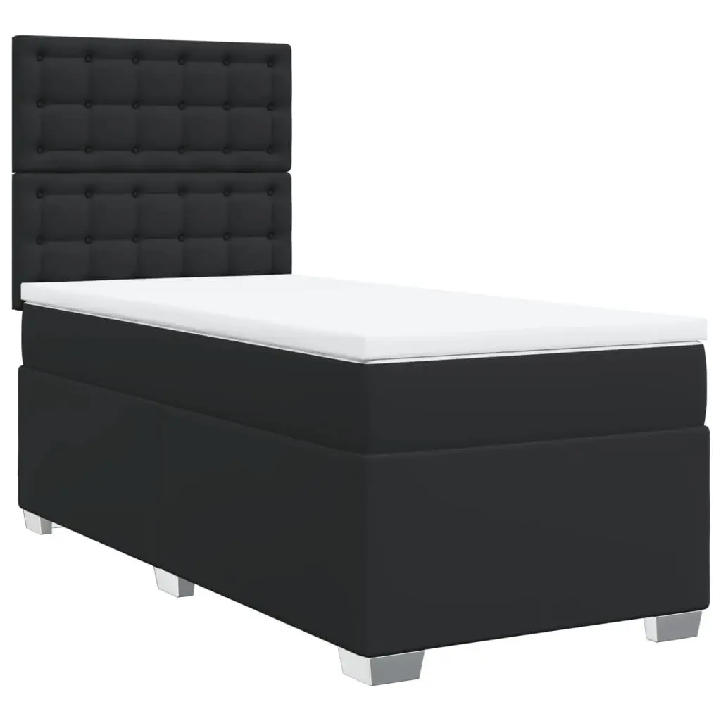 Box Spring Bed with Mattress Adjustable Headboard King Single Black Faux Leather