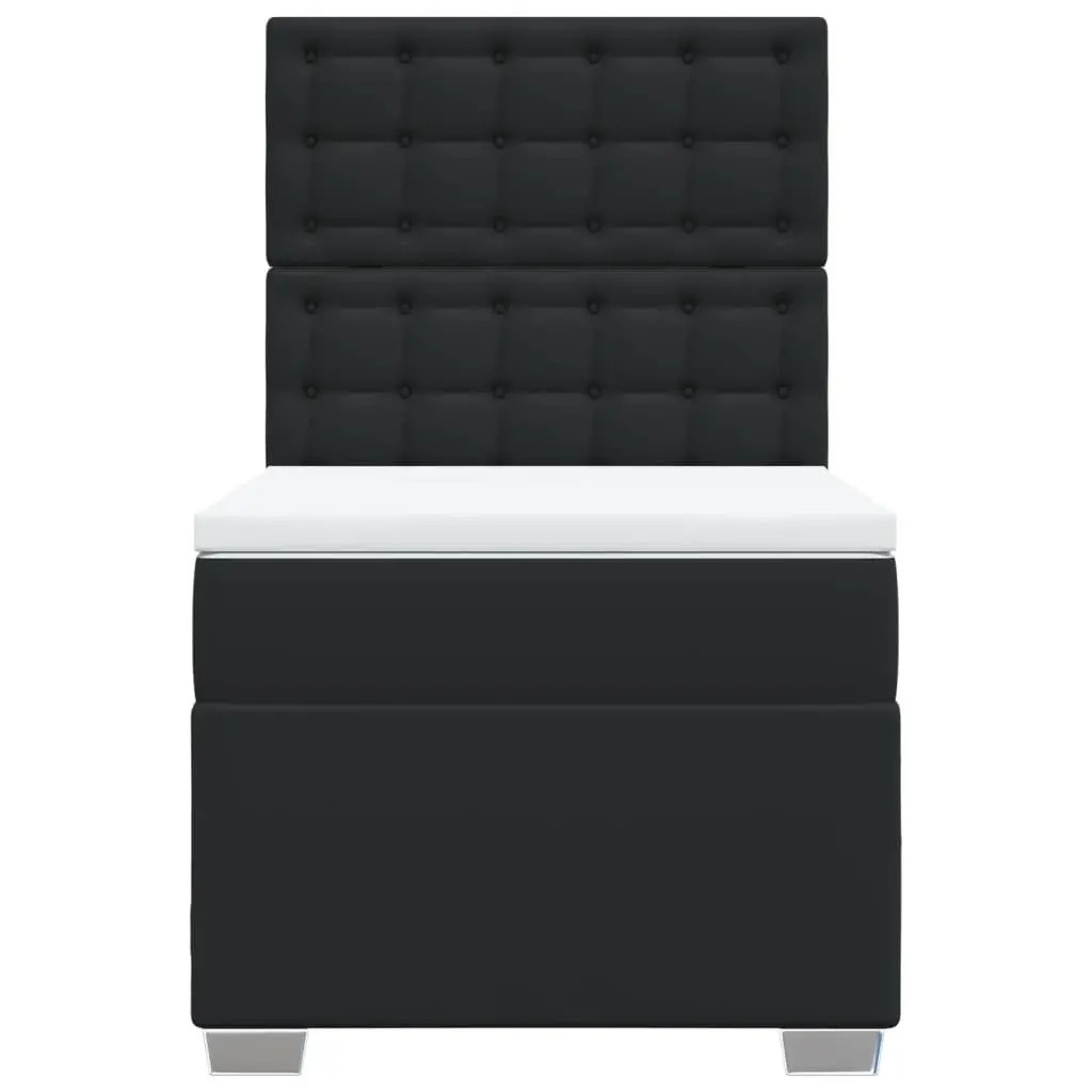 Box Spring Bed with Mattress Adjustable Headboard King Single Black Faux Leather