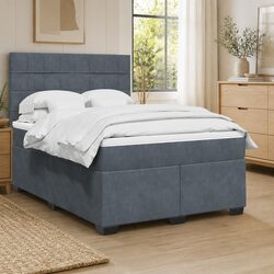 Double Box Spring Bed with Pocket Spring Mattress in Dark Grey