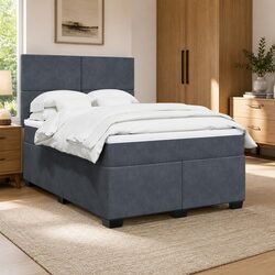 Queen Box Spring Bed with Pocket Mattress in Grey