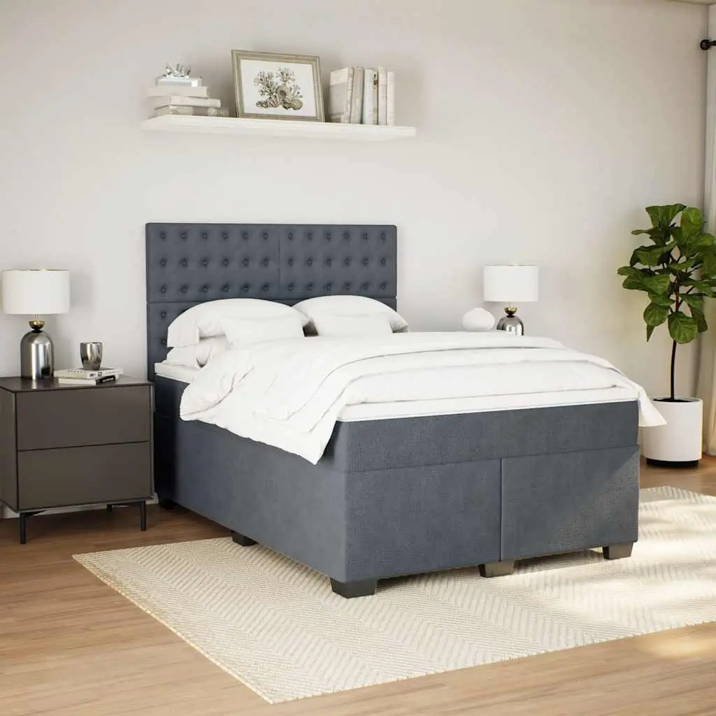 Queen Box Spring Bed with Height-Adjustable Headboard Velvet Upholstered Pocket Spring Mattress Grey