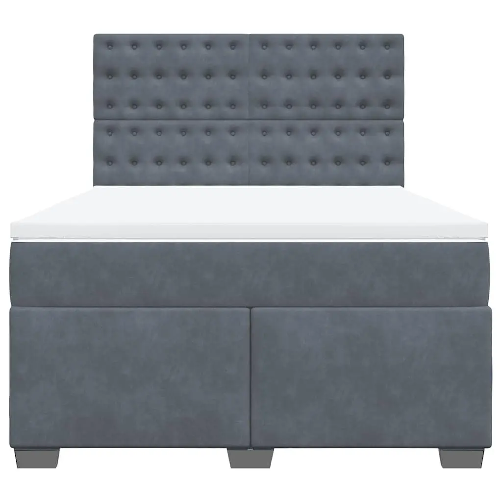 Queen Box Spring Bed with Height-Adjustable Headboard Velvet Upholstered Pocket Spring Mattress Grey