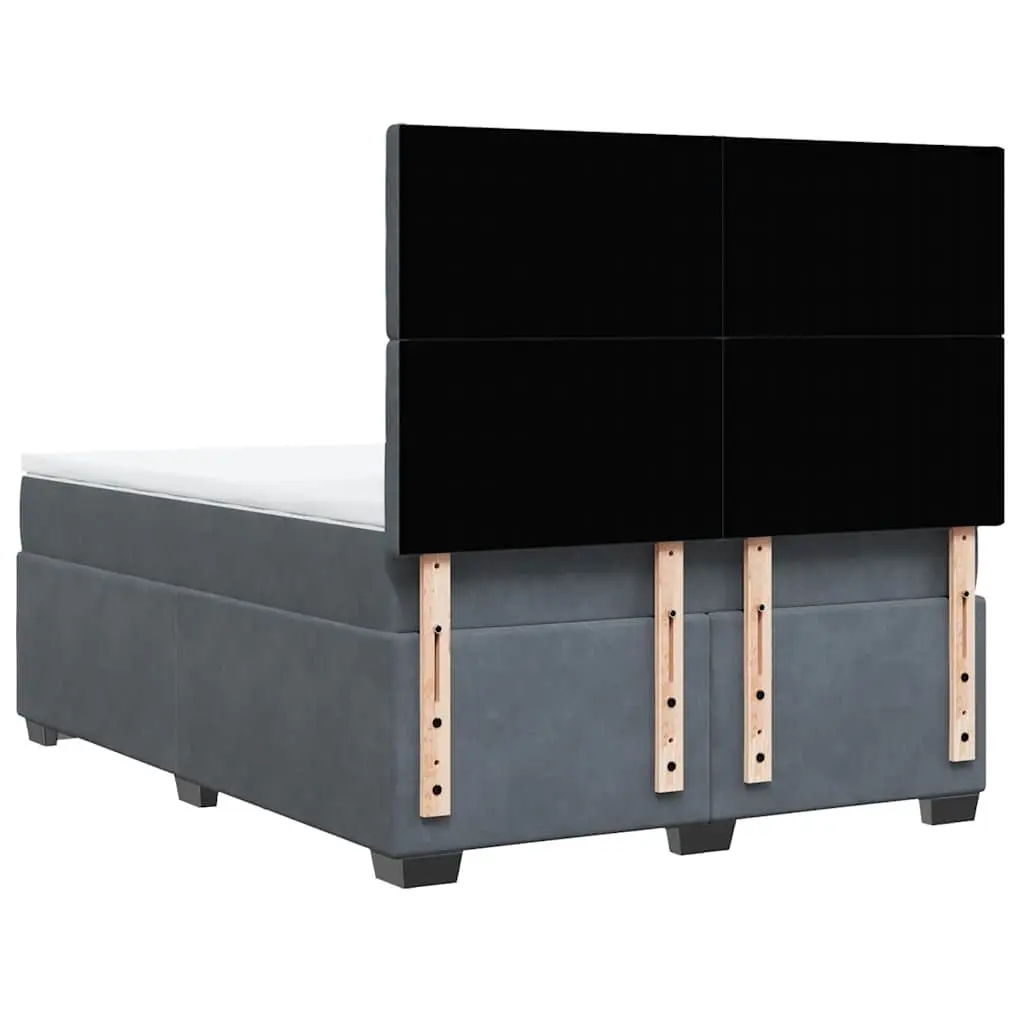 Queen Box Spring Bed with Height-Adjustable Headboard Velvet Upholstered Pocket Spring Mattress Grey