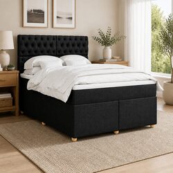 Double Box Spring Bed with Adjustable Headboard and Mattress