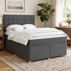 Queen Box Spring Bed with Pocket Spring Mattress and Grey Upholstery