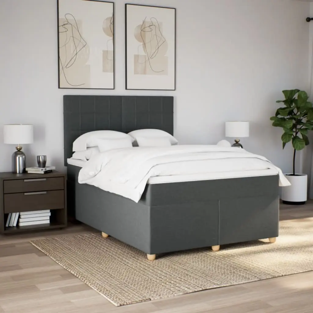 Queen Box Spring Bed with Pocket Spring Mattress Height Adjustable Headboard Dark Grey