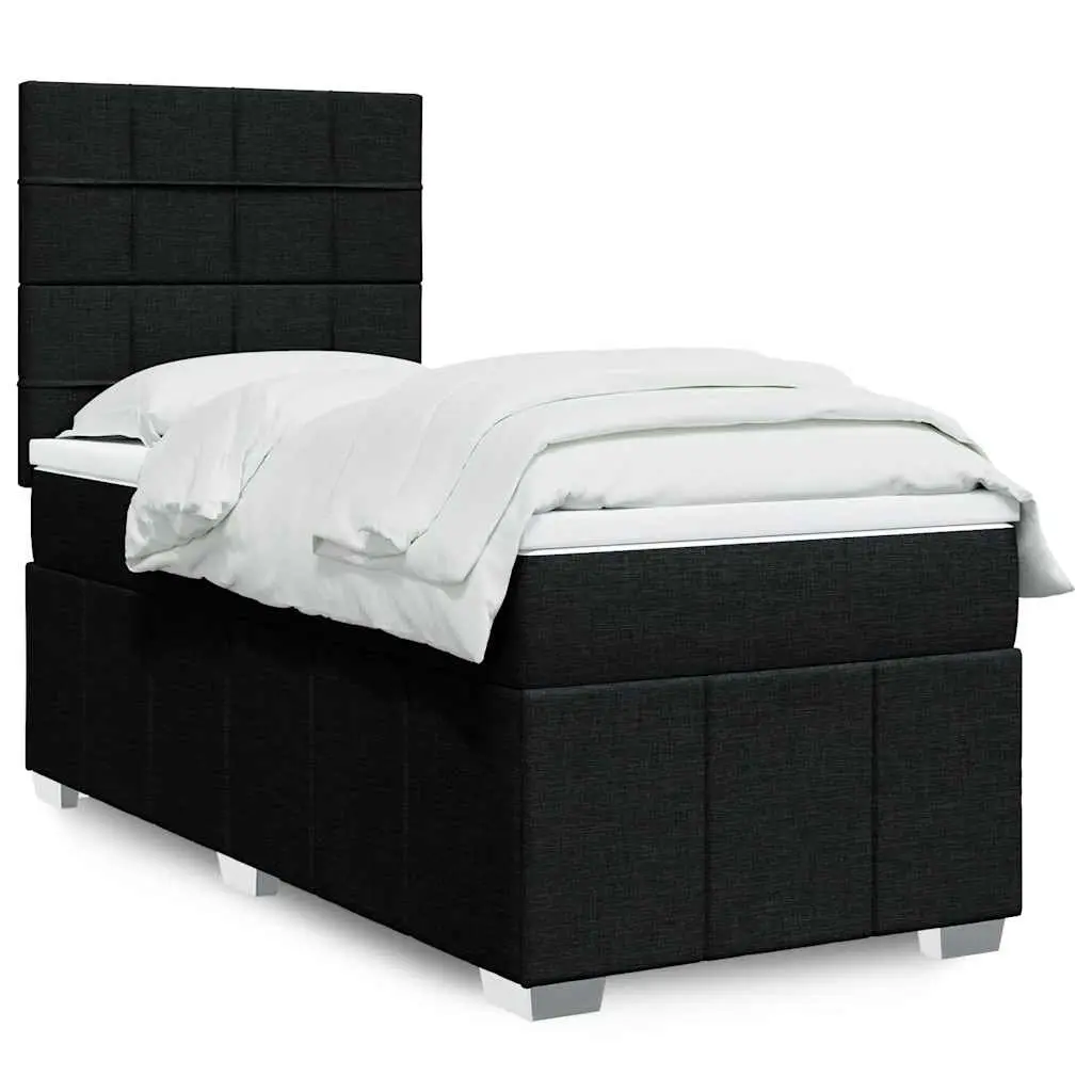 Box Spring Bed with Height-Adjustable Headboard Pocket Spring Mattress King Single Black