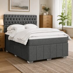 Double Box Spring Bed with Adjustable Headboard and Pocket Spring Mattress