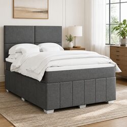 Queen Box Spring Bed with Pocket Mattress and Grey Headboard
